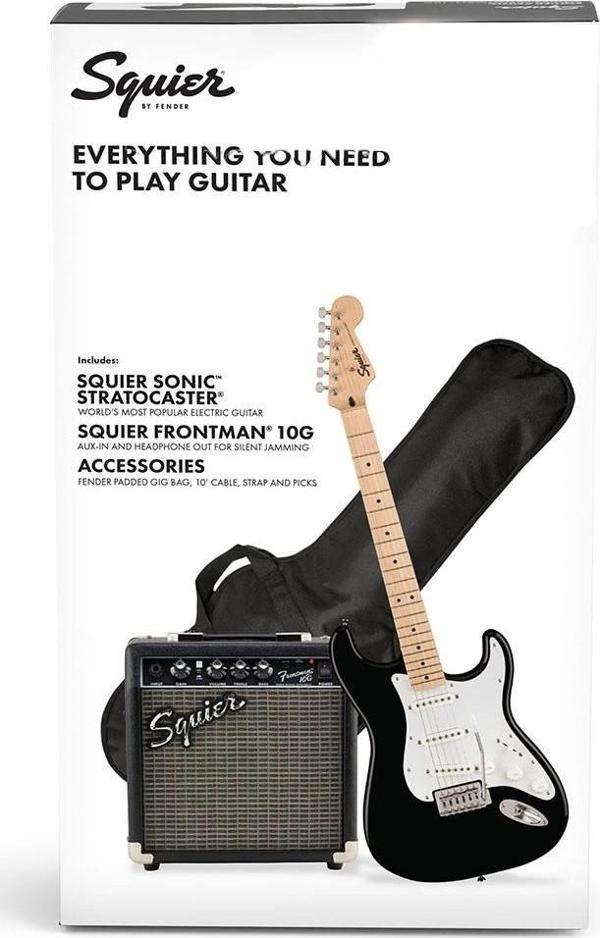 Squier Sonic Stratocaster Black Frontman 10G Amfi Elektro Gitar Seti - Image 1
