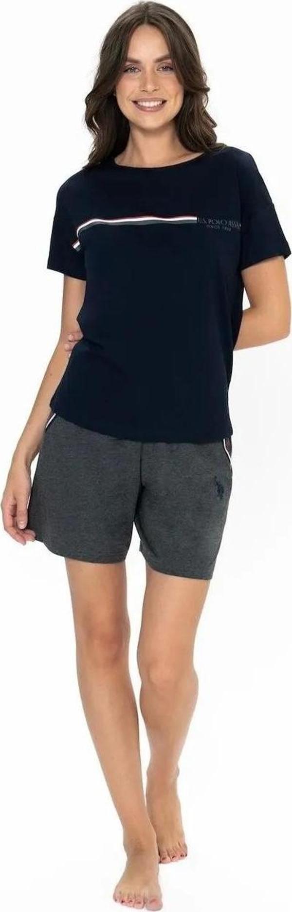 U.S. Polo Assn. Kadın Yuvarlak Yaka Alt Üst Çizgi Detay Pijama Şort Takım - Image 1