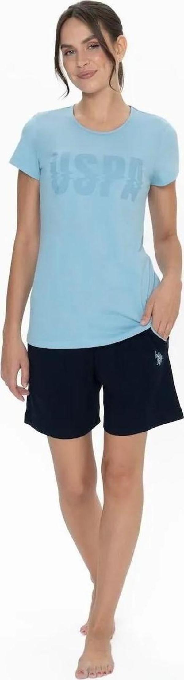 U.S. Polo Assn. Kadın Yuvarlak Yaka Renkli Pijama Şort Takım - Image 1