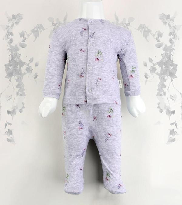 Sebi Bebe 2'li Güllü Raporlu Patikli Pijama Takımı 1110 Lila 0-3 Ay - Image 1
