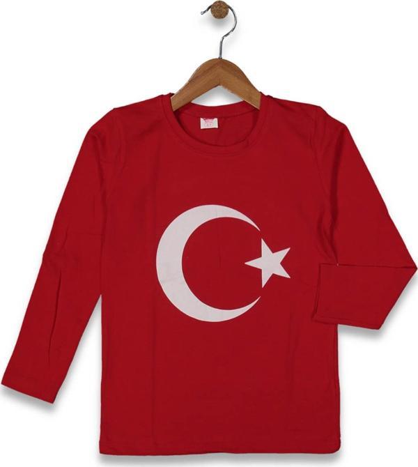 Çocuk Bayrak Baskılı Uzun Kol Tişört BGL-ST04462 - Image 1