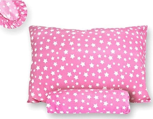 Mertim Tek Kişilik Lastikli Çarşaf Ve Yastık Kılıfı Pembe Yıldız Desenli - Image 1