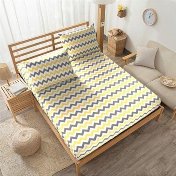 Mertim Çift Kişilik 160X200 Lastikli Çarşaf Takımı - Sarı Zikzak Desenli - Image 1