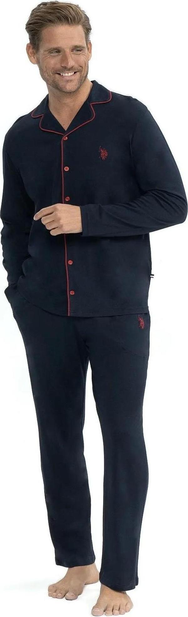 U.S. Polo Assn. Erkek Uzun Kollu Önden Düğmeli Gömlek Pijama Takım - Image 1