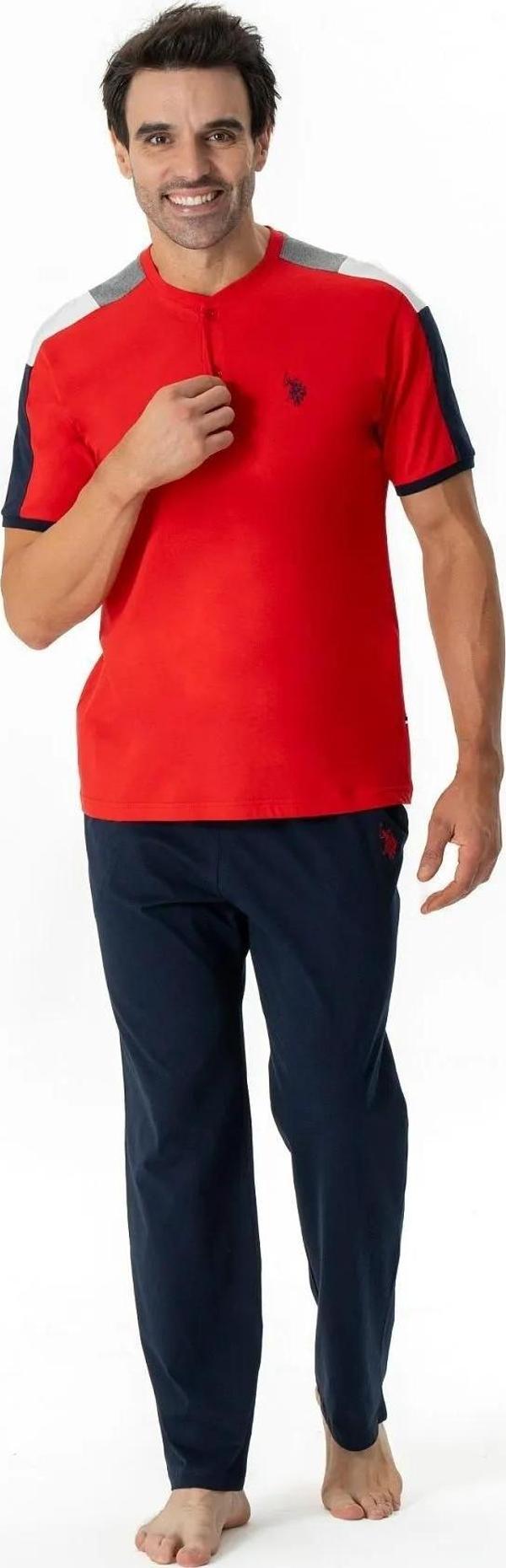 U.S. Polo Assn. Erkek Düğmeli Yuvarlak Yaka Kısa Kollu Pijama Takımı - Image 1