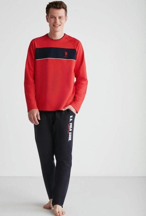 U.S. Polo Assn. Erkek Şeritli Yuvarlak Yaka Pijama Takımı - Image 1