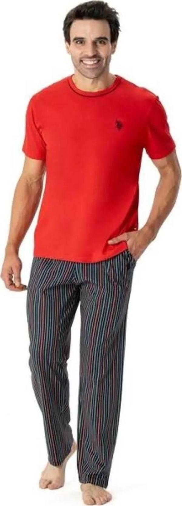 U.S. Polo Assn. Erkek Çizgili Yuvarlak Yaka Pijama Takımı - Image 1