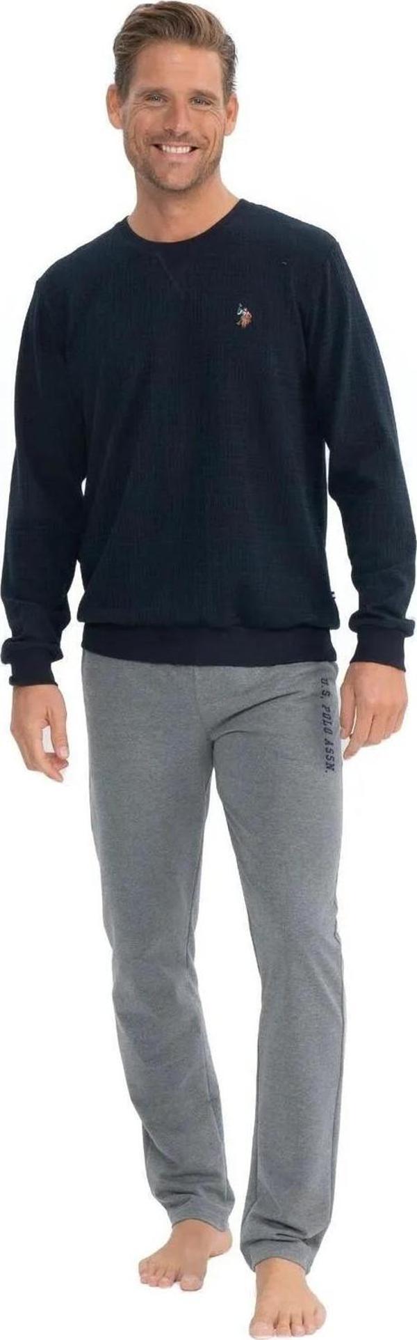 U.S. Polo Assn. Erkek Uzun Kollu Yuvarlak Yaka Düz Pijama Takımı - Image 1