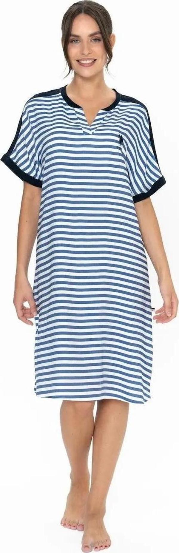 U.S. Polo Assn. Kadın Çizgili Kısa Kollu Lacivert Gecelik - Image 1