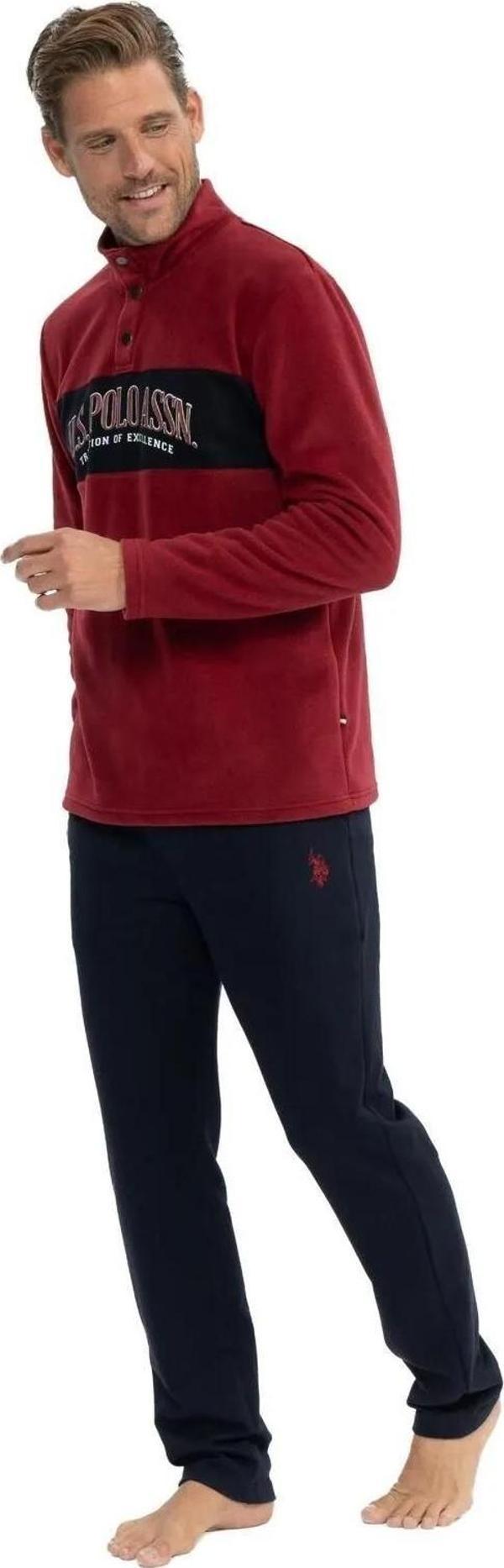 U.S. Polo Assn. Erkek Uzun Kollu Yakası Düğmeli Kışlık Pijama Takımı - Image 1