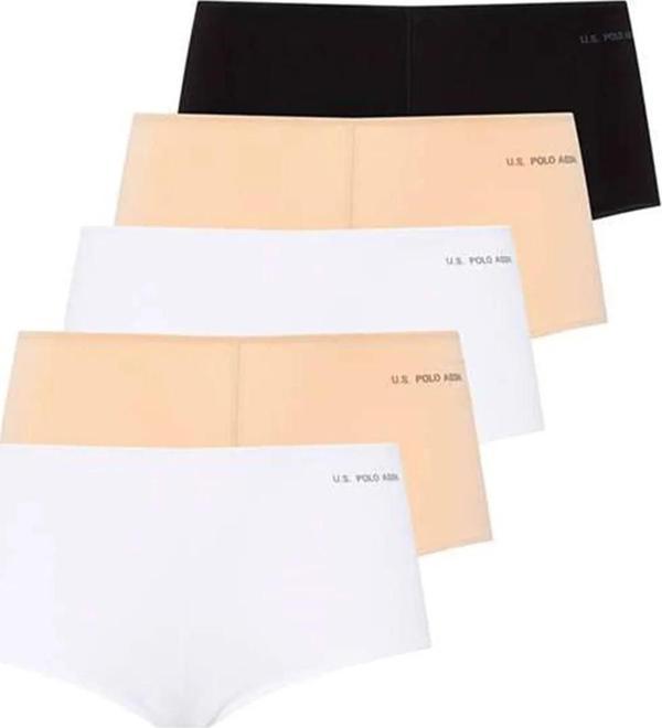 U.S. Polo Assn. Kadın 5'li Şort Boxer (Siyah-Beyaz-Ten-Beyaz-Ten) - Image 1