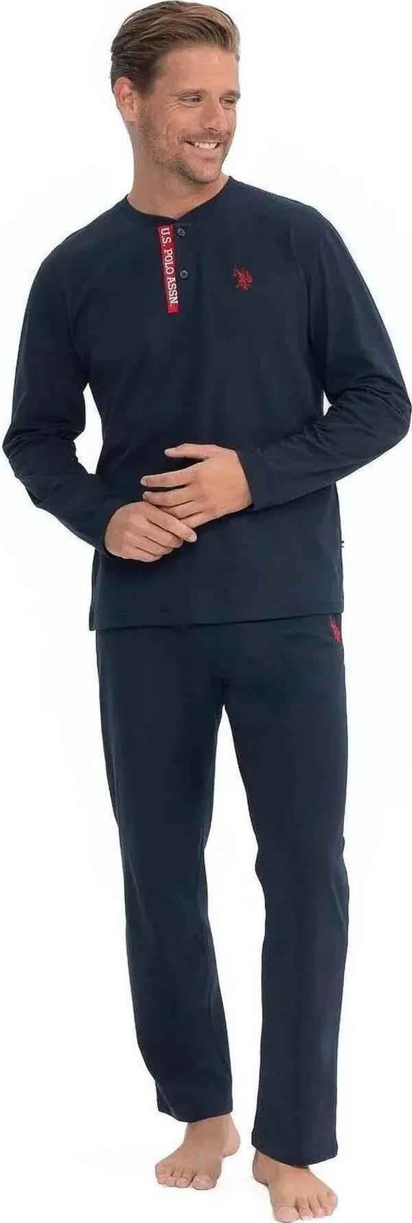 U.S. Polo Assn. Erkek Uzun Kollu Yaka Detaylı Pijama Takımı - Image 1