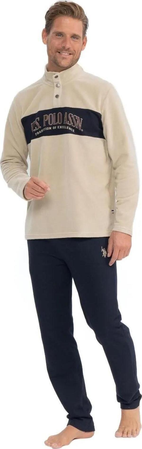 U.S. Polo Assn. Erkek Uzun Kollu Yakası Düğmeli Kışlık Pijama Takımı - Image 1