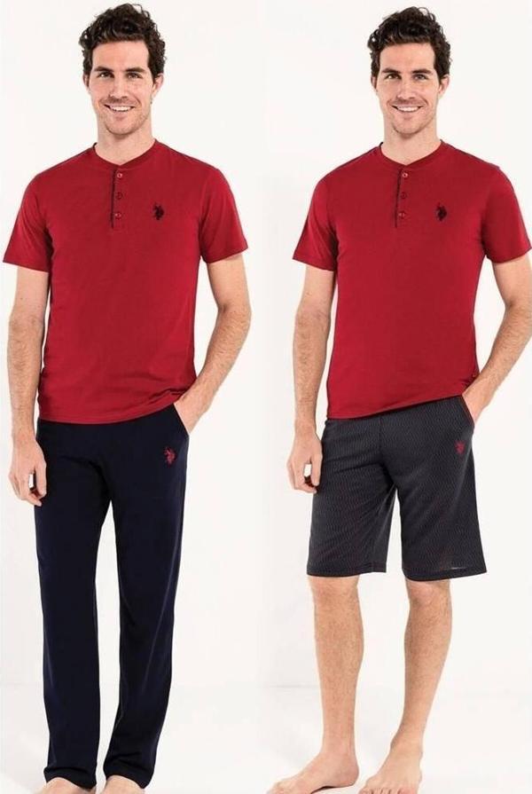 U.S. Polo Assn Erkek 3lü Pijama Takımı Bordo - Image 1