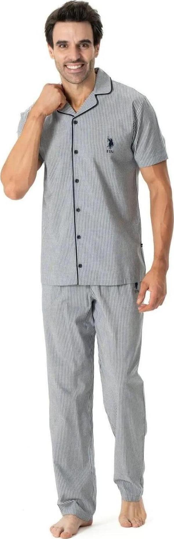 U.S. Polo Assn. Erkek Çizgili Boydan Patlı Pijama Takımı - Image 1