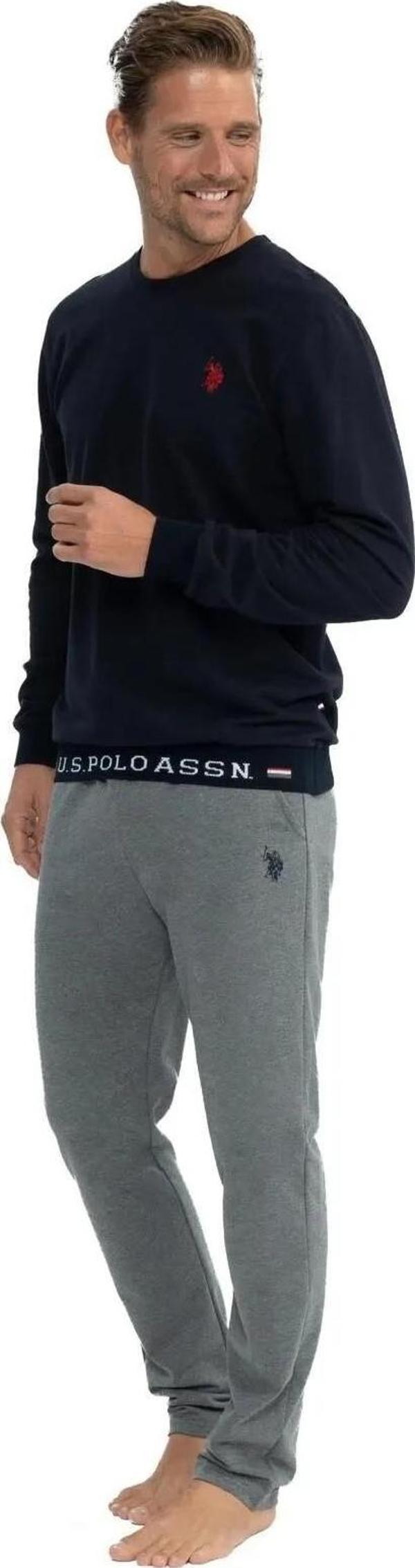 U.S. Polo Assn. Erkek Yuvarlak Yaka Yazı Detaylı Pijama Takımı - Image 1