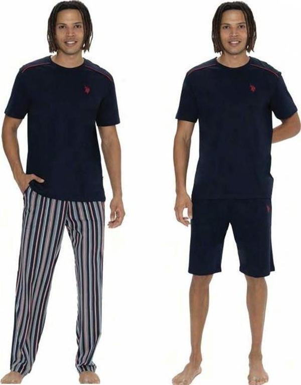 U.S. Polo Assn. Erkek %100 Pamuk 3'lü Çizgili Pijama Takım - Image 1
