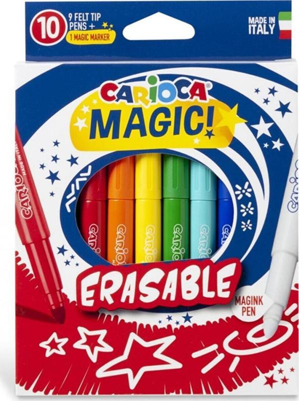 Carioca Silinebilen Sihirli Keçeli Boya Kalemi 9 Renk+1 Düzeltici Beyaz Kalem - Image 1