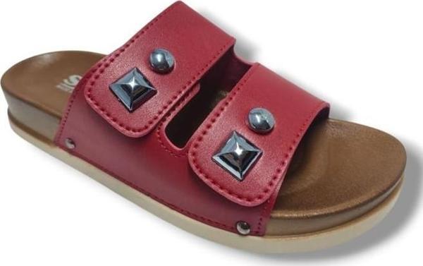 Slc 8104-25 Deri Çift Bant Tokalı Kadın Terlik - Image 1