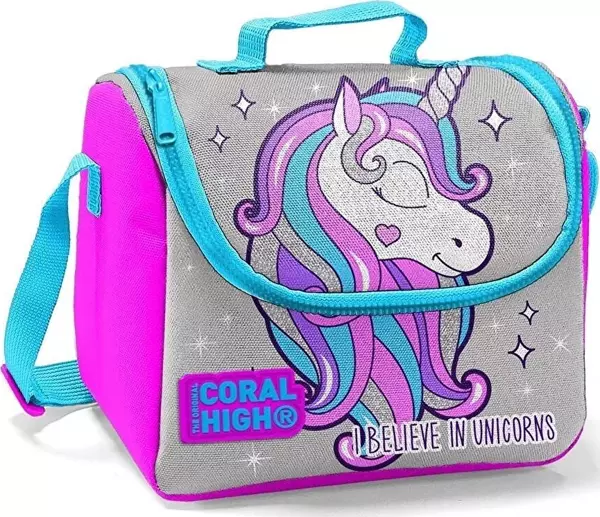 Coral High Kids Pembe Gümüş Simli Unicorn Desenli Thermo Beslenme Çantası 22742 - Image 1