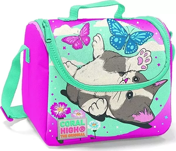 Coral High Kids Su Yeşili Pembe Kedi Desenli Thermo Beslenme Çantası 22707 - Image 1