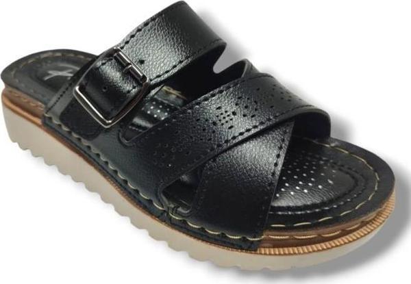 Perla 3006-25 Deri Anatomik Soft Çapraz Bant Tokalu Kadın Terlik - Image 1