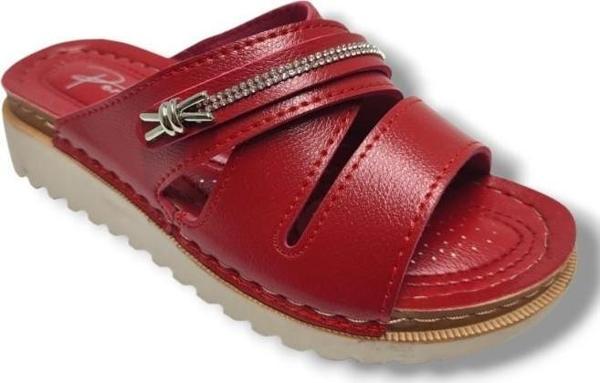 Perla 3001-25 Deri Anatomik Soft Çapraz Bant Şerit Taşlı Kadın Terlik - Image 1