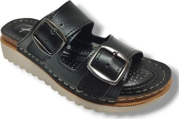 Perla 3012-25 Deri Anatomik Soft Çift Bant Kadın Terlik - Image 1