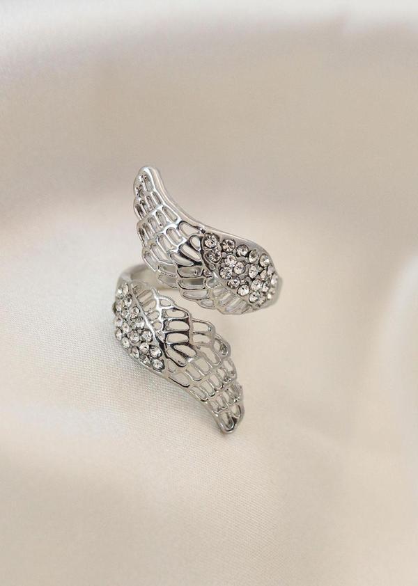 Ayarlamalı Silver Renk Metal Zirkon Taşlı Kanat Yüzük - TJ-BYK2033 - Image 1