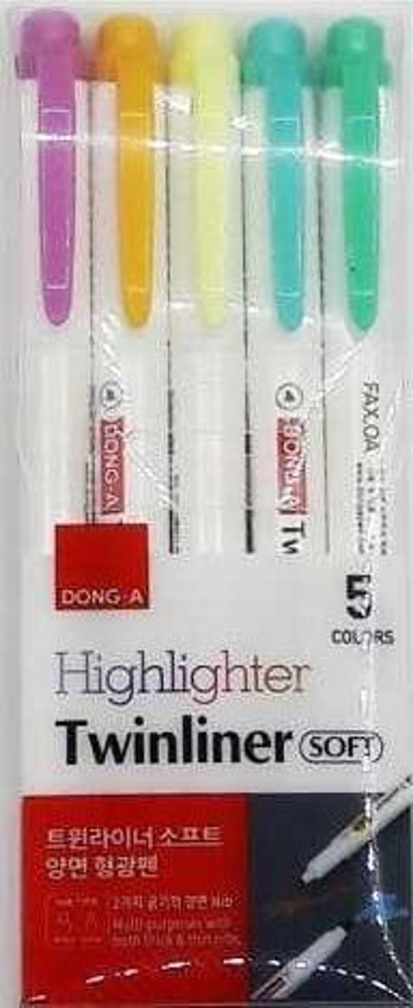 Dong-A Twinliner Soft Fosforlu Kalem Çift Taraflı 5 li Set - Image 1