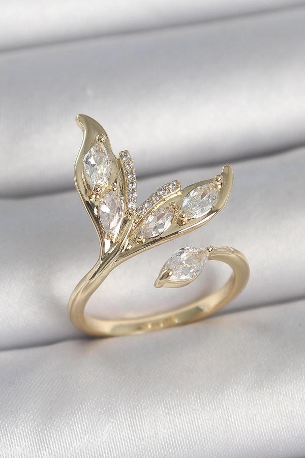 Pirinç Gold Renk Zirkon Taşlı Balık Kuyruğu Model Ayarlanabilir Model Kadın Yüzük - TJ-BYK3745 - Image 1