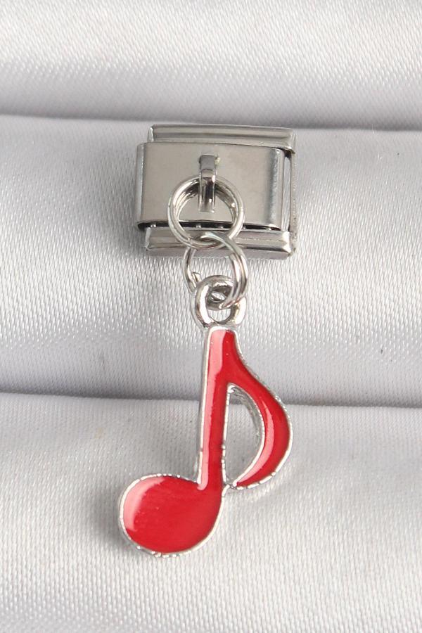 316L Çelik Gümüş Renk Kırmızı Müzik Nota Model Nomination Charm - TJ-BC1218 - Image 1