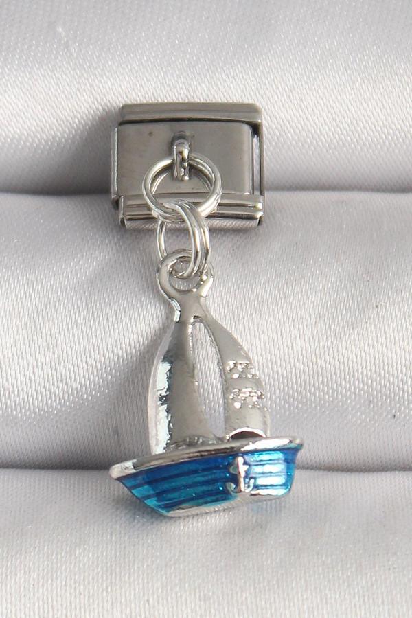 316L Çelik Gümüş Renk Mavi Yelkenli Model Nomination Charm - TJ-BC1232 - Image 1