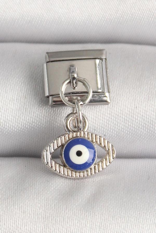 316L Çelik Gümüş Renk Nazar Boncuk Detaylı Göz Model Nomination Charm - TJ-BC1216 - Image 1