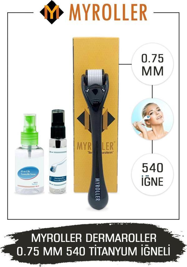 Dermaroller 0.75mm Dezenfektan Hediye Titanyum 540 Iğneli Derma Roller - Image 1