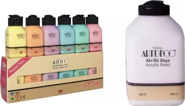 Artdeco Akrilik Boya 6x75ml Pastel Renkler 500ml Beyaz - Image 1