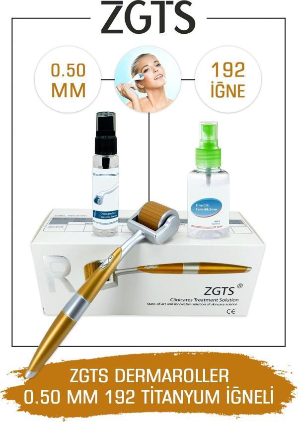 Dermaroller 0.50mm Dezenfektan Hediye 192 Titanyum Iğneli Gold Derma Roller - Image 1
