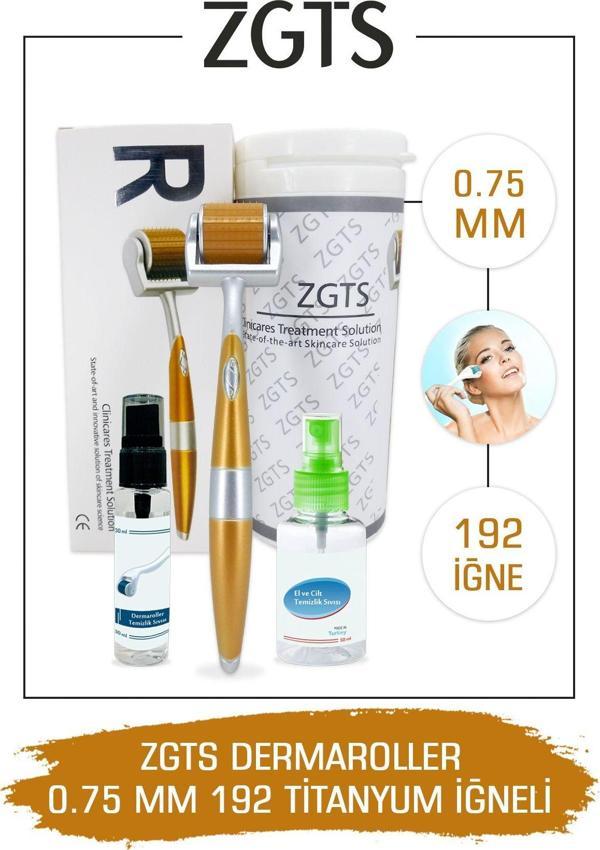 Dermaroller 0.75mm Dezenfektan Hediye 192 Titanyum Iğneli Gold Derma Roller - Image 1