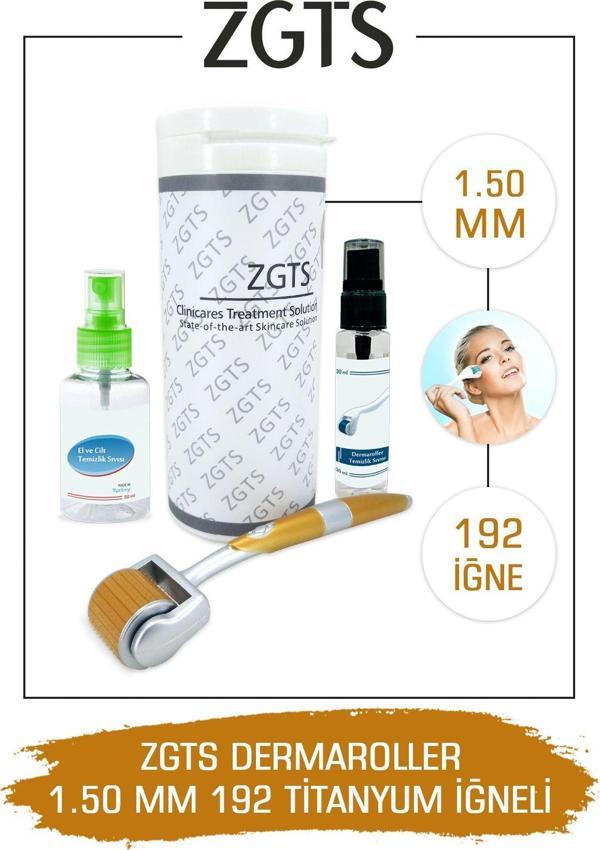 Dermaroller 1.50mm Dezenfektan Hediye 192 Titanyum Iğneli Gold Derma Roller - Image 1