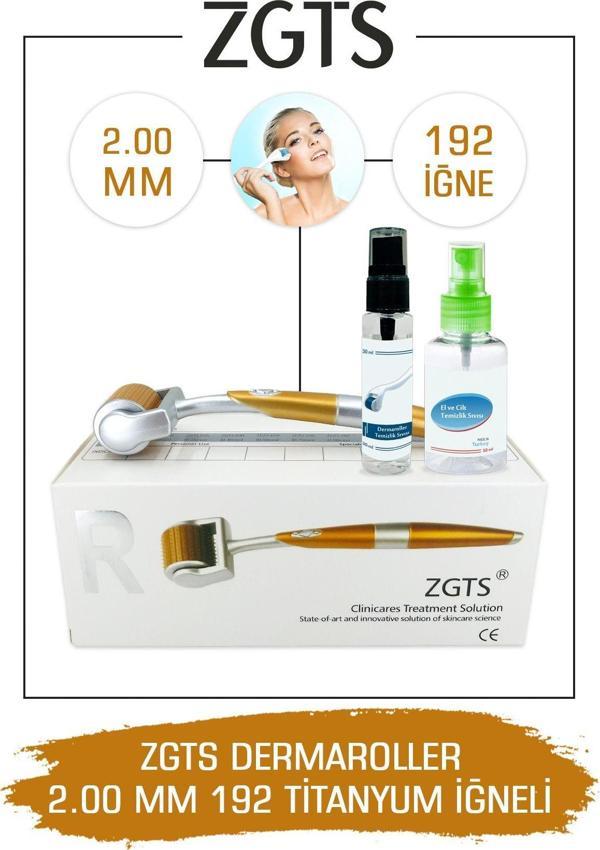 Dermaroller 2.00mm Dezenfektan Hediye 192 Titanyum Iğneli Gold Derma Roller - Image 1