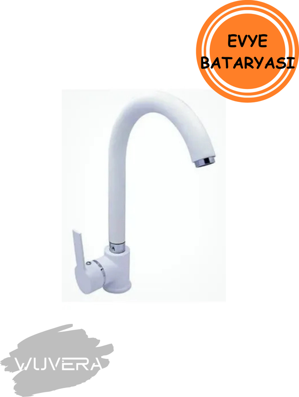 Wuvera Delta Serisi Oynar Başlıklı Beyaz Mutfak Evye Bataryası – Esnek, Çift Girişli, Dayanıklı ve Modern - Image 1