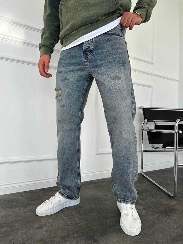 Yırtık Detay Yıkamalı Baggy Jean - Image 1