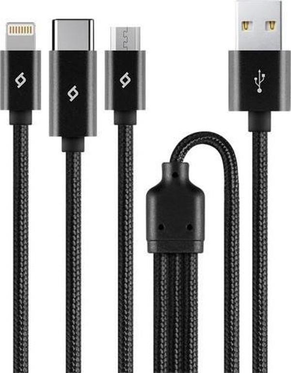 Ttec 2DK39S AlumiCable Trio Şarj Kablosu 1mt. USB-A - USB-C / Lightning / Micro USB - Image 1