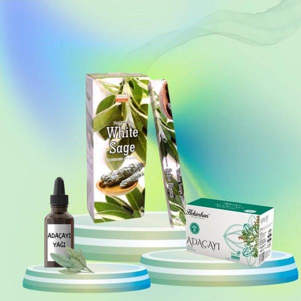 Hekimhan Bitkisel Anti Negatif Seti Adaçayı Tütsü 20 Çubuk + Yağı 20 Mi + Çayı 20 Poşet - Image 1