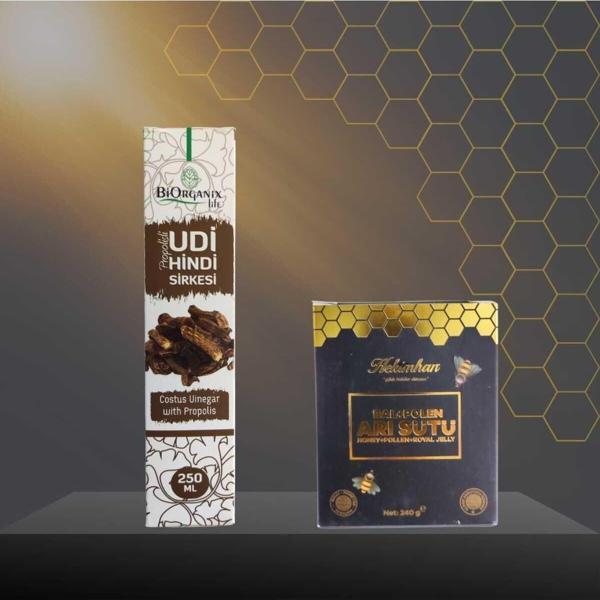 Hekimhan Bitkisel Propolisli Udi Hindi Sirkesi 250 Ml Ve Bal Polen Arı Sütü 240 Gr - Image 1