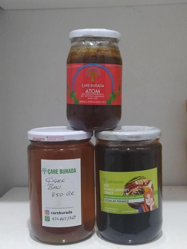 Çare Burada 3 Adet Enerji Deposu Bitkisel Takviye ( Çiçek Balı, Kozalak Pekmezi,Atom) - Image 1