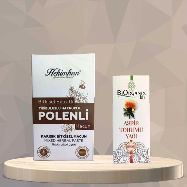 Hekimhan Bitkisel Tiribuluslu Harnuplu Polenli Macun 420 Gr Ve Aspir Tohumu Yağı Soğuk Pres 100 Ml - Image 1