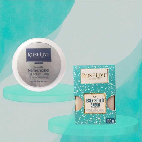 Roselive Keçi Sütlü Nemlendirici Krem 150 Ml + Eşek Sütlü Sabun 100 Gr ( İpeksi Cilt İçin ) - Image 1