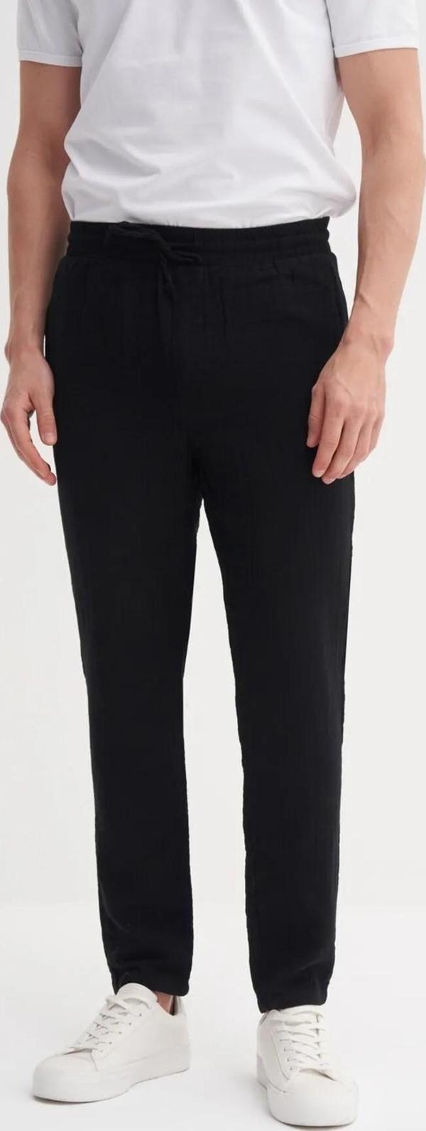 Cazador Muslin Erkek Keten pantolon Siyah Düz Paça 0025 - Image 1