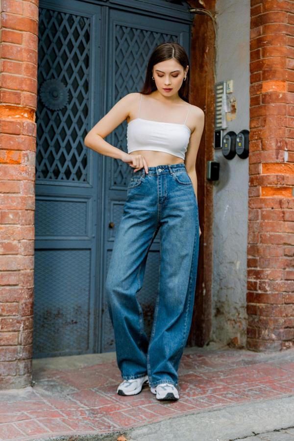 Yüksek Bel, Geniş Paça Denim Geniş Paça Palazzo Kadın Jean Kot Pantolon @Asti - Image 1